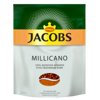 Кофе растворимый с добавлением молотого JACOBS Millicano натуральный сублимированный, 200г, Россия, 200 г